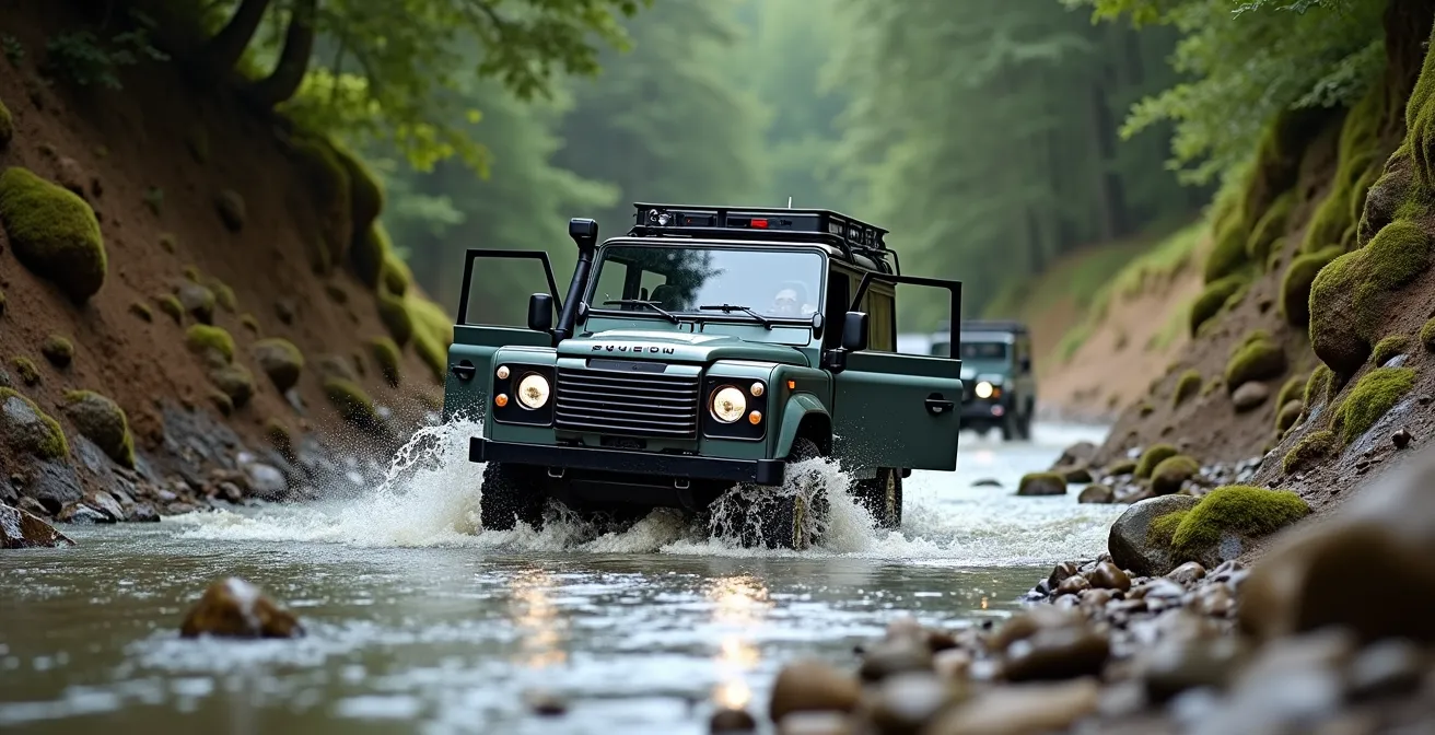 Technisch uitdagend zwart offroad parcours met rivierdoorsteek in de Ardennen