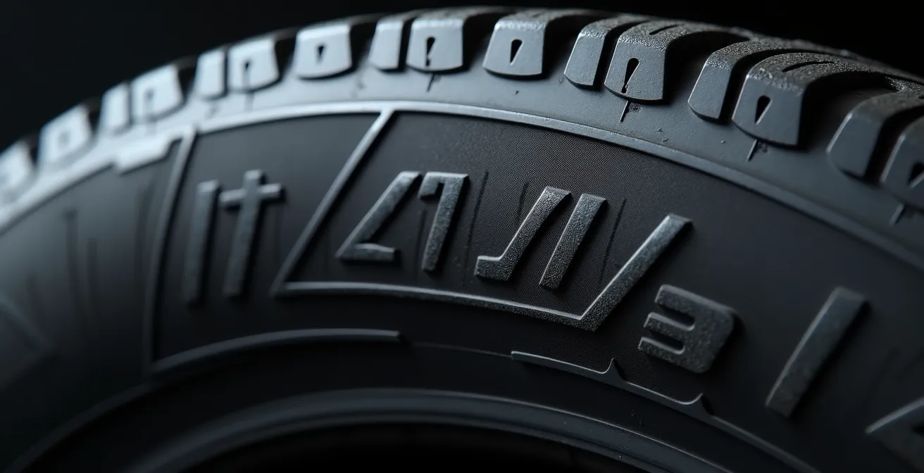 Macro detail van 4x4 band met zichtbare technische markering