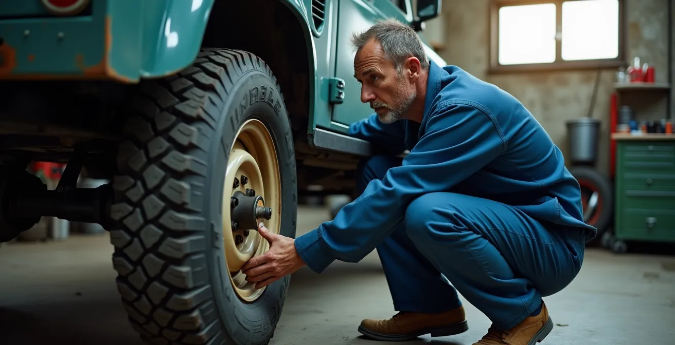 Technische demonstratie van wieluitslag test bij 4x4 voertuig met focus op potentiële contactzones