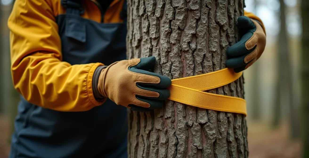 Boomlint correct aangebracht rond boomstam voor veilig lieren