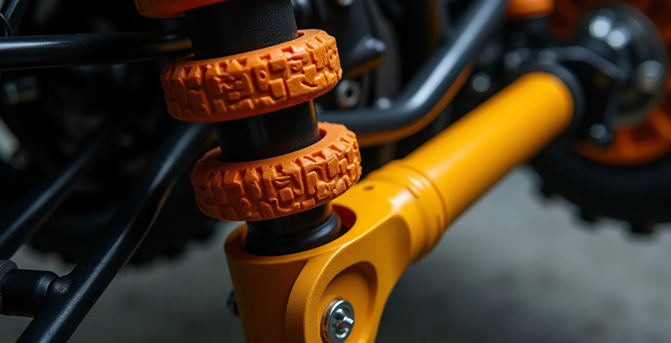 Close-up van bump stop extensies die bandcontact met wielkast voorkomen