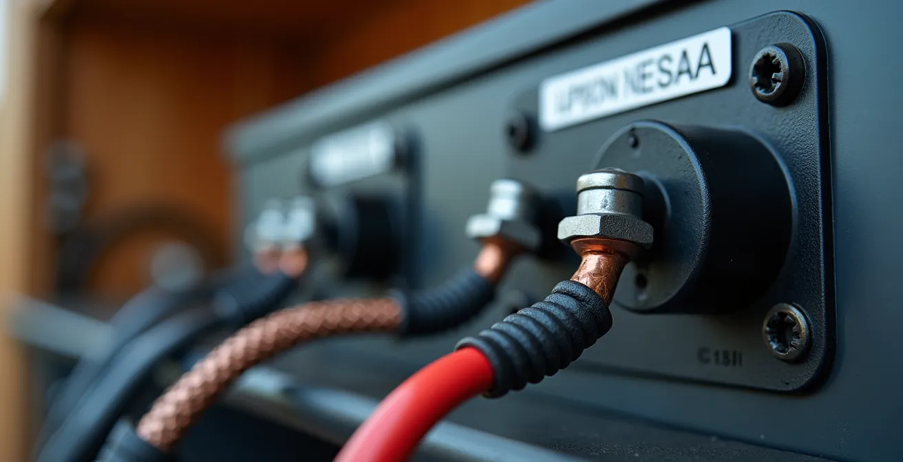 Technische installatie van batterijen en zonnepanelen in 4x4 camper interieur