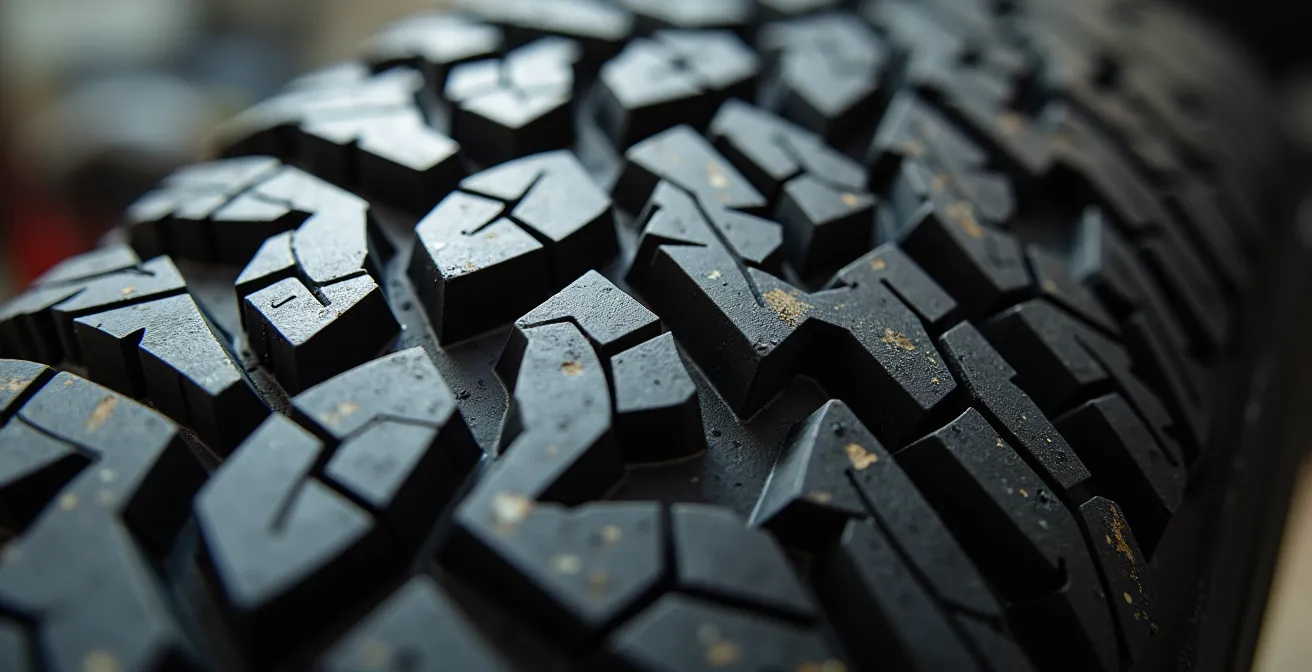 Close-up vergelijking standaard versus 33 inch band op Ford Ranger met focus op profieldiepte