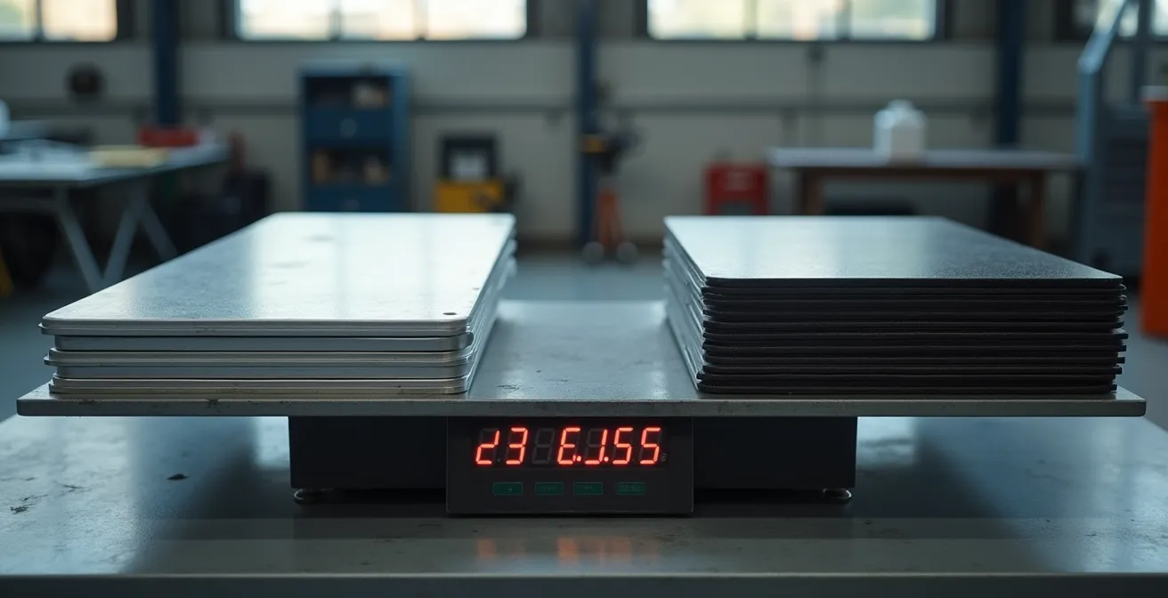 Visuele gewichtsvergelijking tussen aluminium en stalen bodembeschermingssets