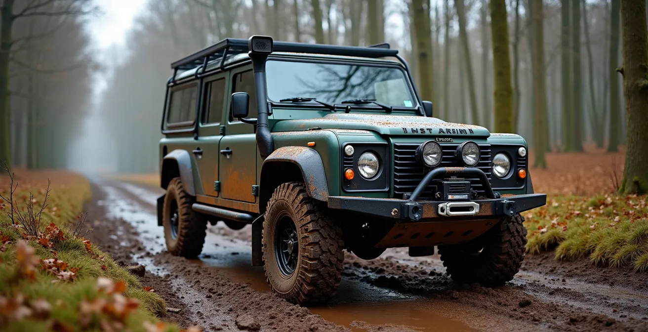 Legaal gemodificeerde 4x4 met bodylift en grotere banden op Belgisch terrein