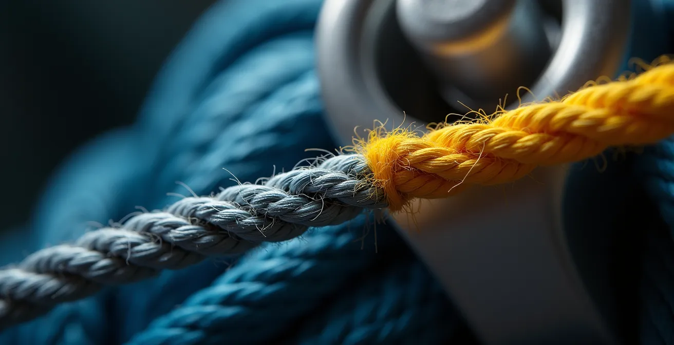 Correcte montage van synthetisch liertouw met aluminium kabelgeleider