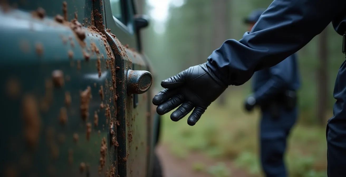 Politieagent bij in beslag genomen terreinvoertuig in bosomgeving