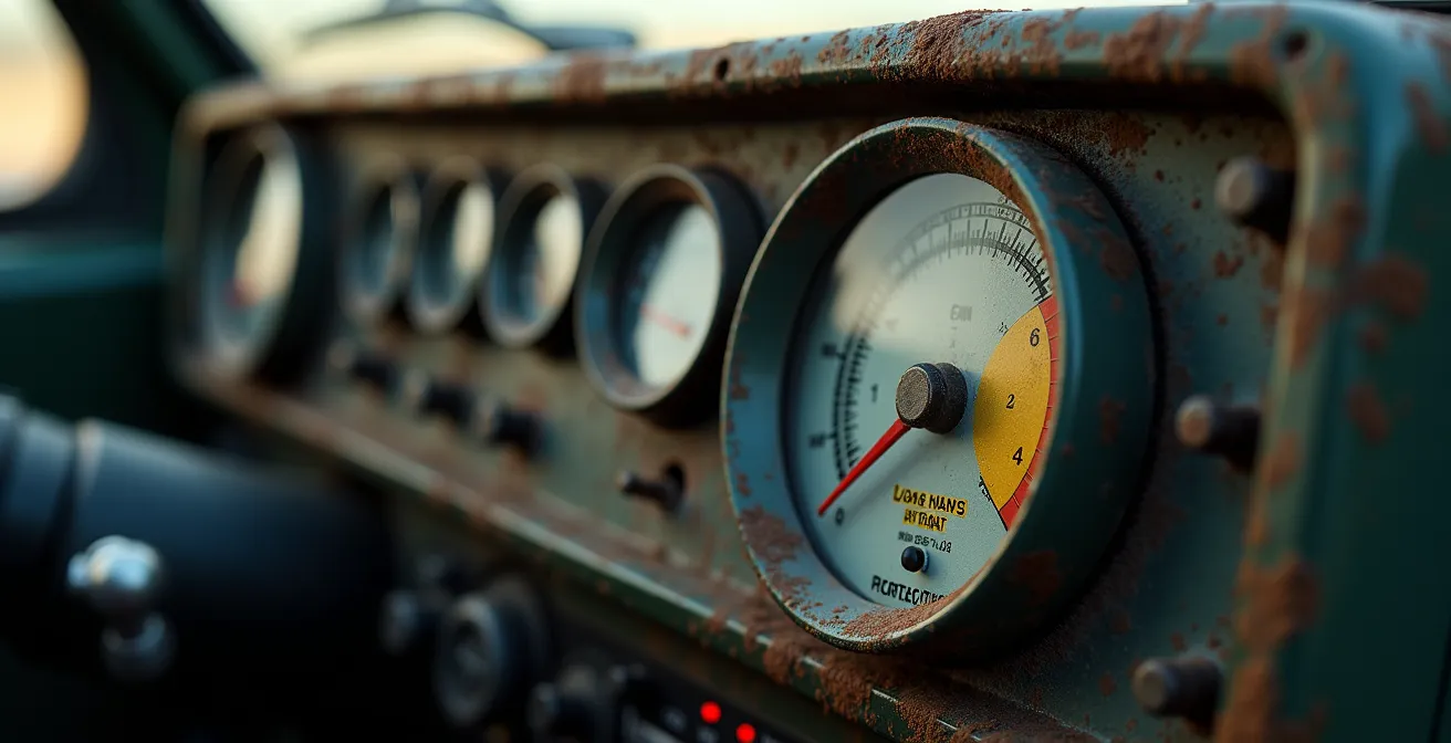 Restrictie-indicator gemonteerd op dashboard van 4x4 voertuig