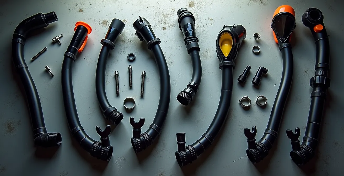 Verschillende snorkelkoppen met cycloonfilter adapters